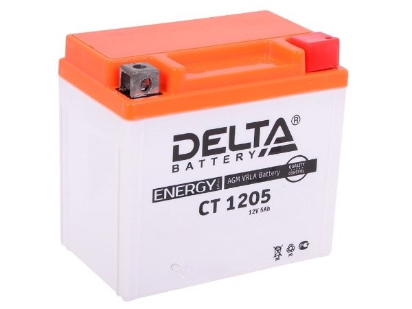 Батарея аккумуляторная DELTA Battery мото AGM 5А/ч 80А 12V Обратная полярн. болтовые мото клеммы
