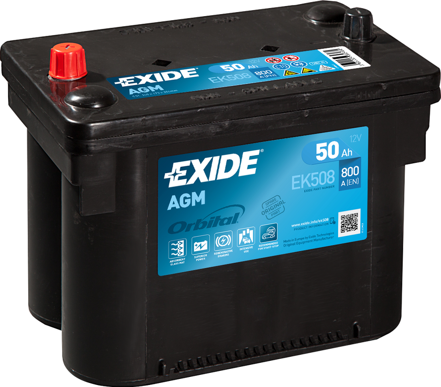 Аккумулятор легковой Exide AGM Orbital EK508 50 а/ч 800А Прямая полярность