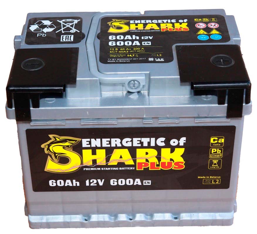 Батарея аккумуляторная ENERGETIC of SHARK ESP603R 60А/ч 600А обратная полярн. стандартные (Европа) клеммы