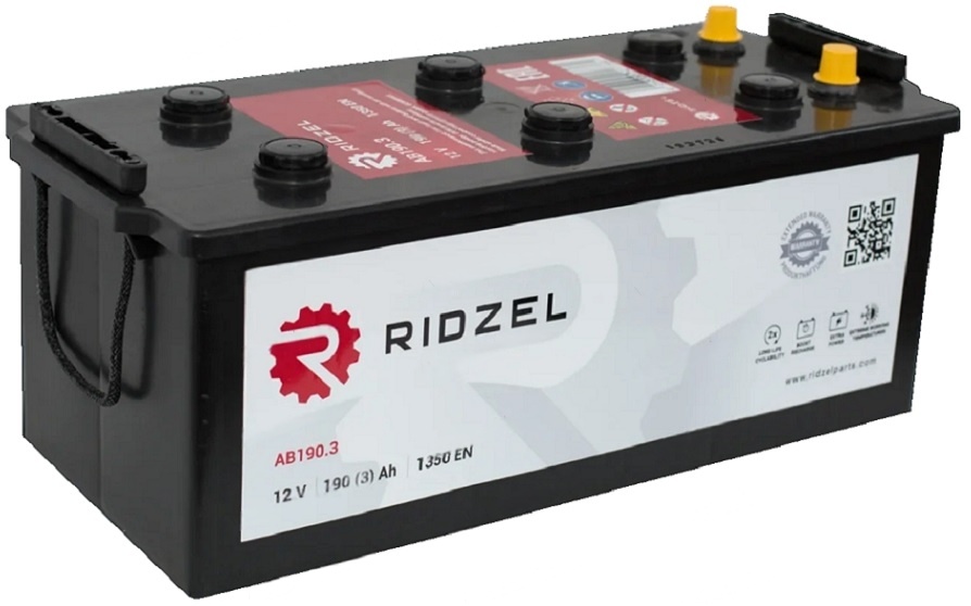 Батарея аккумуляторная RIDZEL AB1903 190А/ч 1350А обратная полярн. стандартные (Европа) клеммы