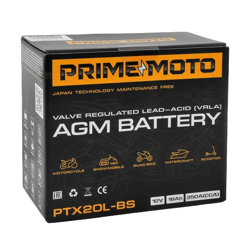 Аккумулятор PRIME MOTO PTX20LBS 18Ач 270А О/П