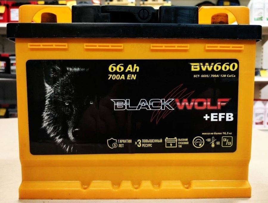 Аккумулятор автомобильный Black Wolf +EFB 66Ah