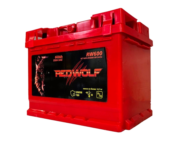 Батарея аккумуляторная REDWOLF RW600 60А/ч 500А обратная полярн. стандартные (Европа) клеммы
